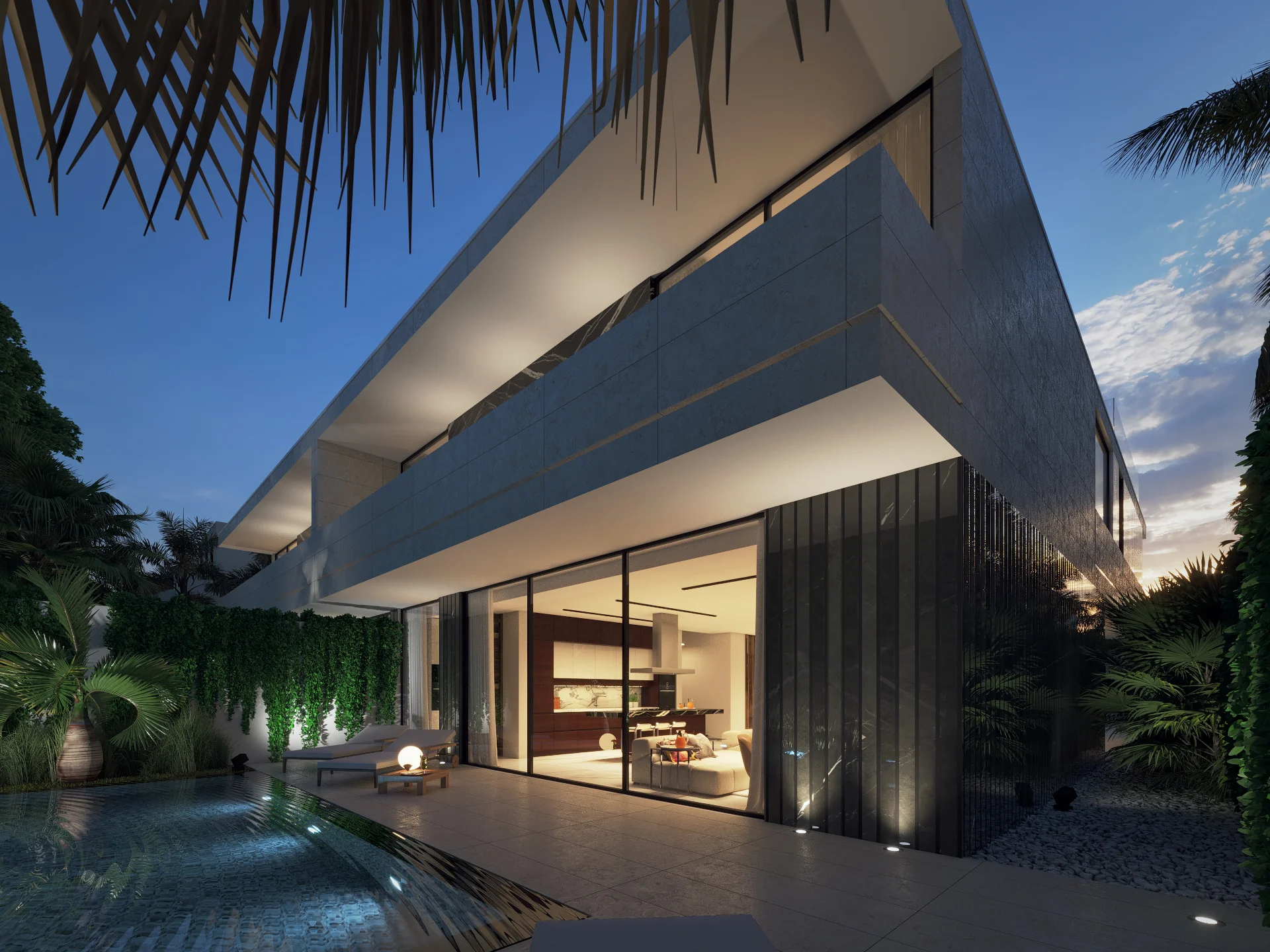 Rich twin villa design in Saudi Arabia Backyard Night