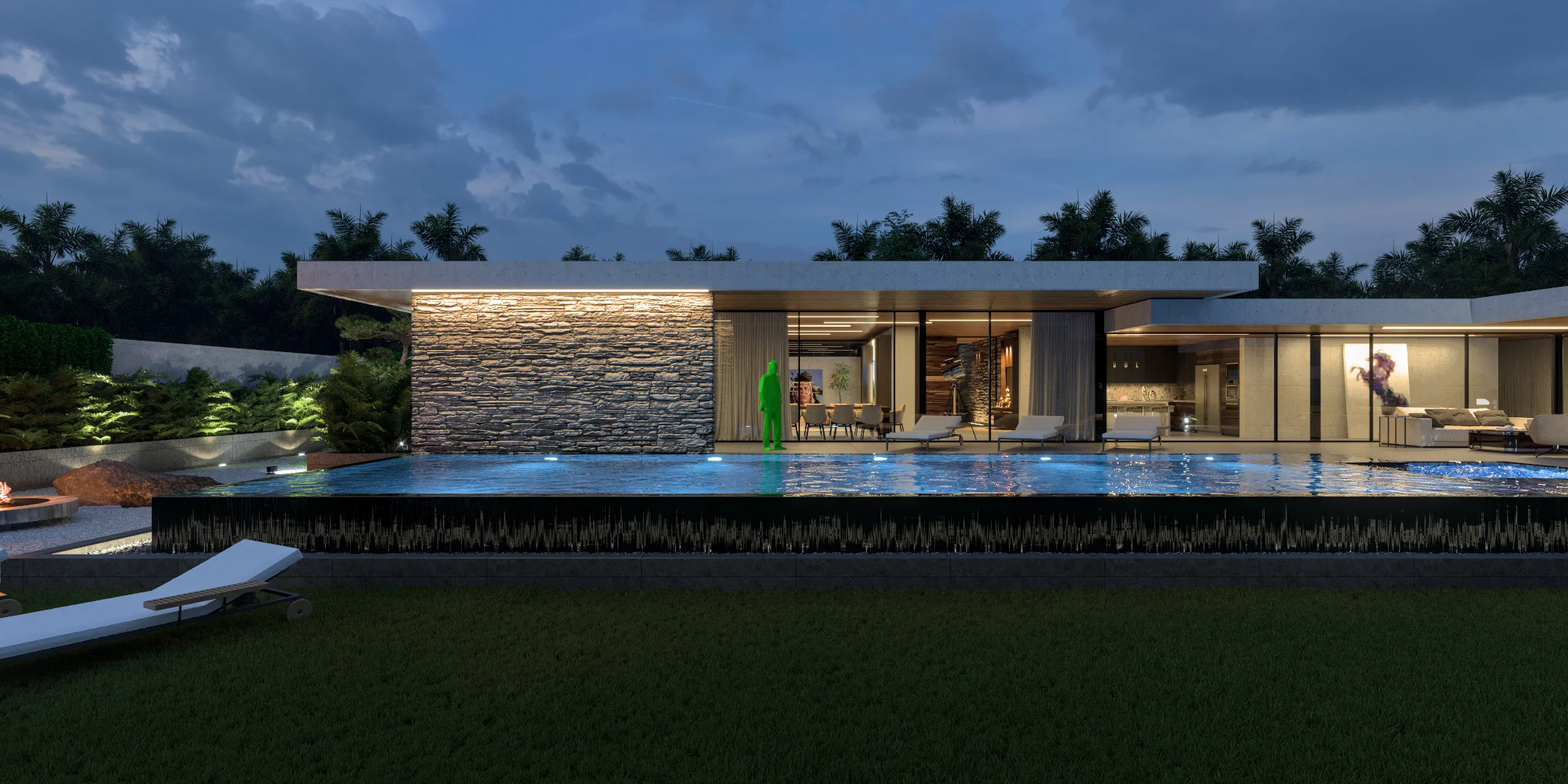 Single story house in Thailand Pool night